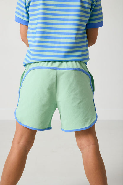 PALM GREEN RETRO SUPER SHORT WITH SKY BLUE PIPING