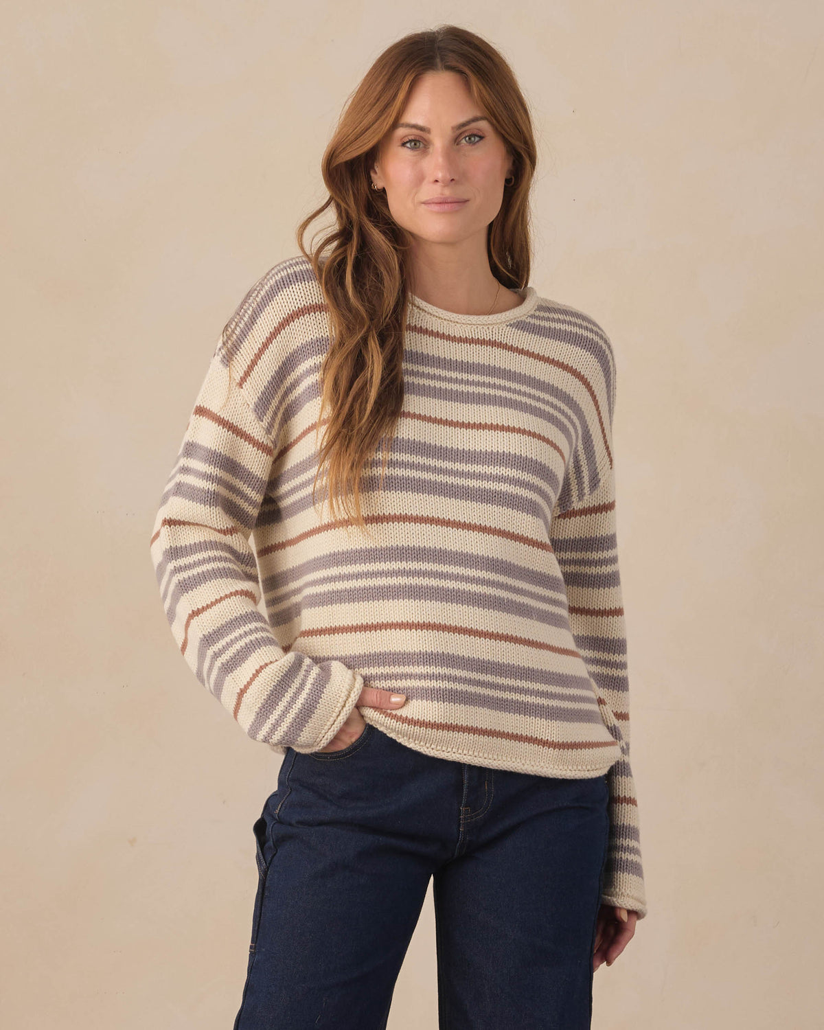 WOMEN'S JACQUES SWEATER DUSTY BLUE STRIPE
