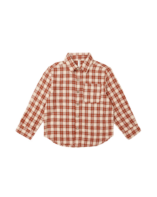 COLLARED LONG SLEEVE SHIRT || RED PLAID