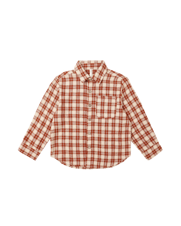 COLLARED LONG SLEEVE SHIRT || RED PLAID