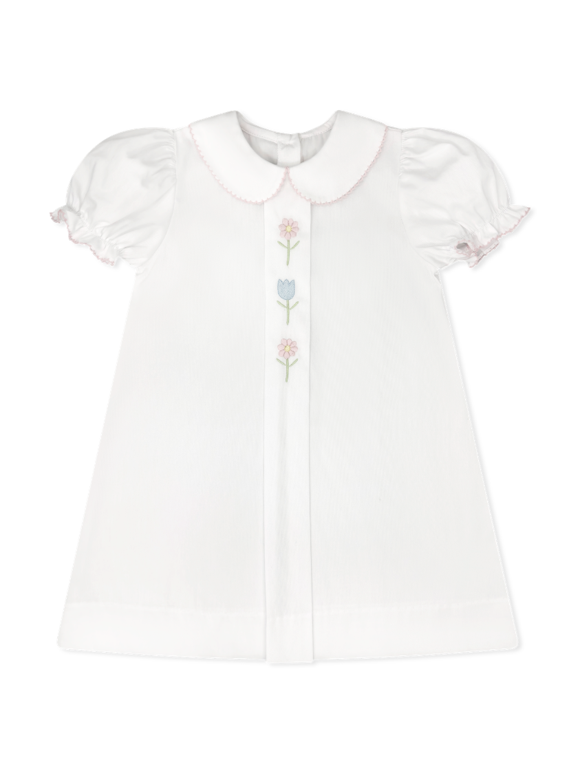BLUEBONNET DRESS CLASSIC WHITE, FLOWER EMBROIDERY