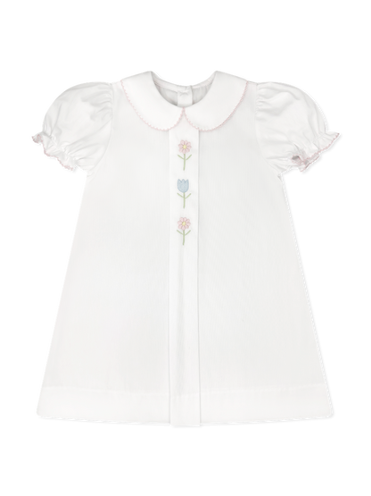 BLUEBONNET DRESS CLASSIC WHITE, FLOWER EMBROIDERY