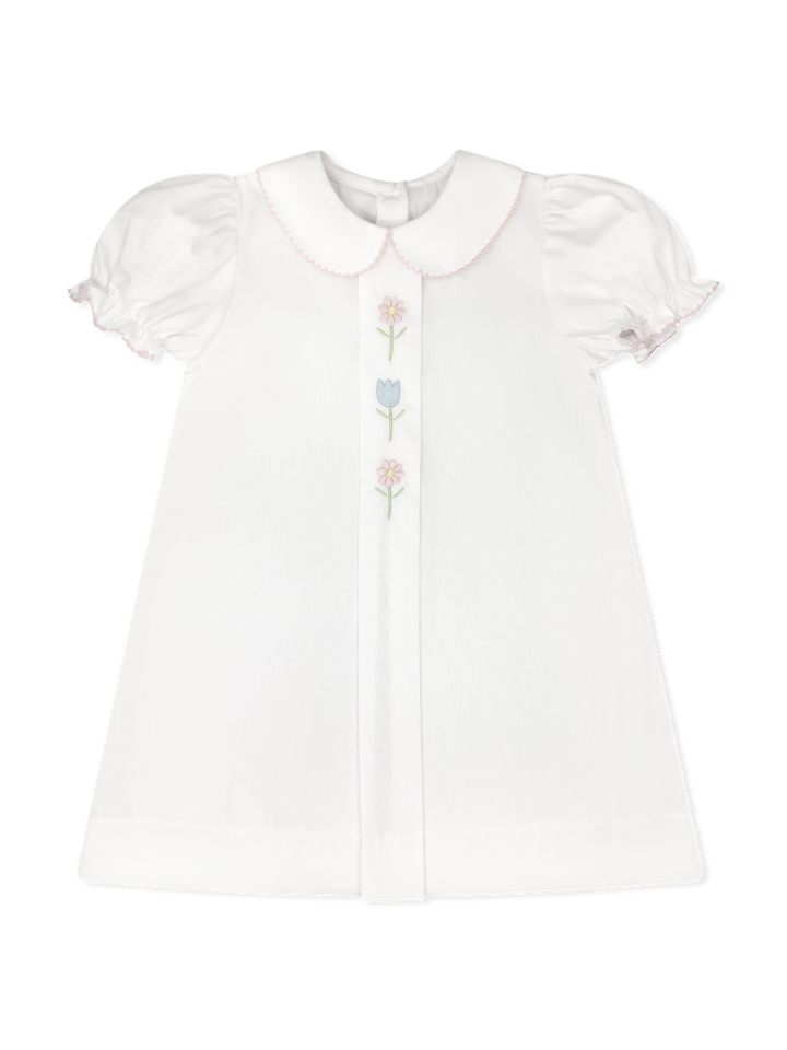 BLUEBONNET DRESS CLASSIC WHITE, FLOWER EMBROIDERY