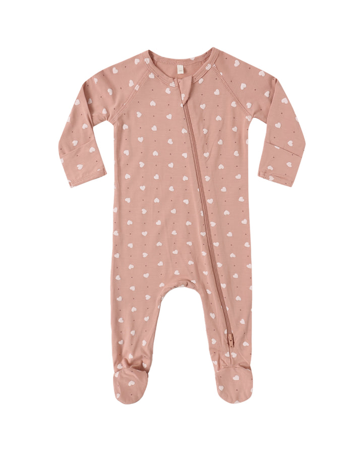 BAMBOO ZIP FOOTIE PINK HEARTS