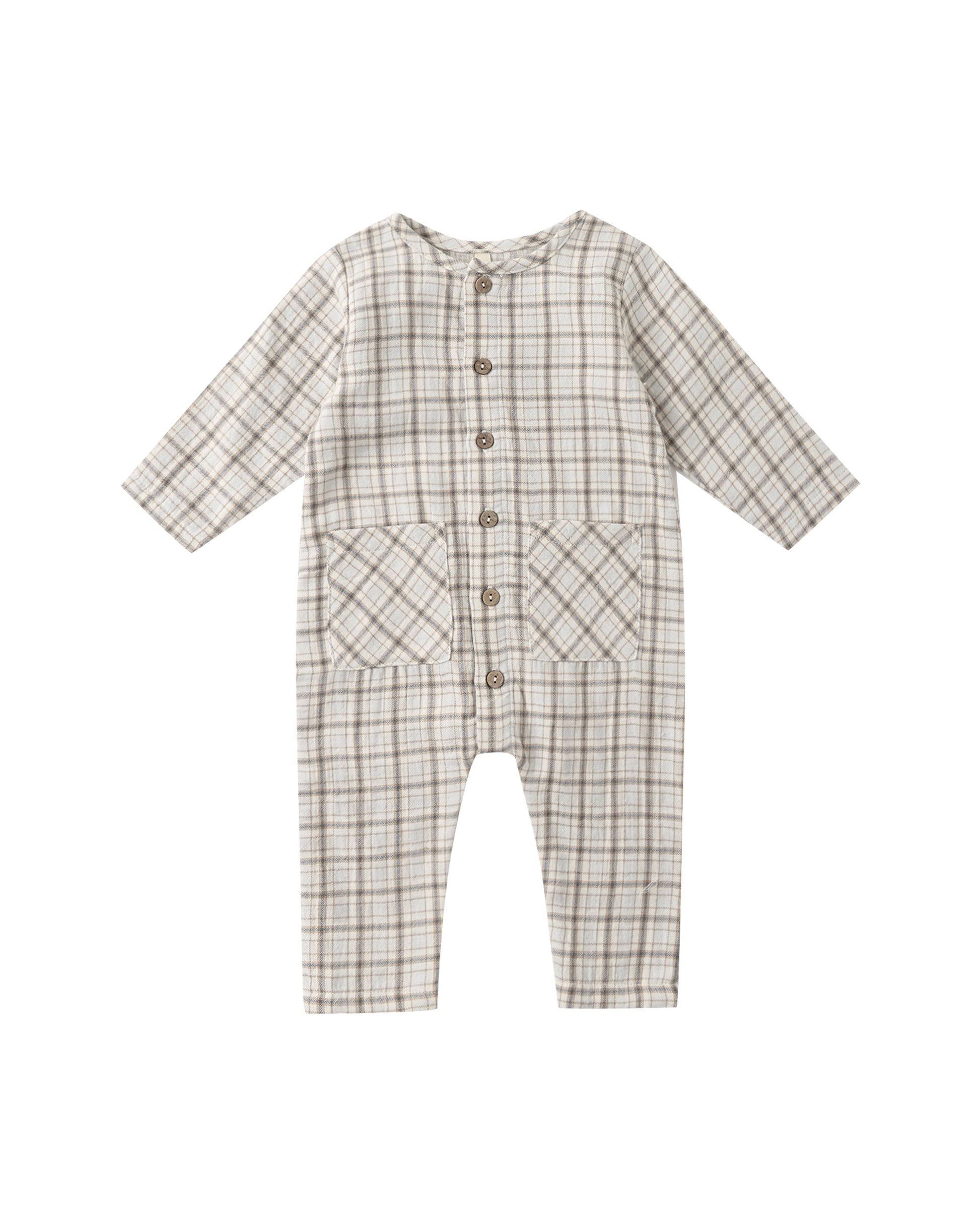 POCKETED WOVEN JUMPSUIT || BLUE PLAID