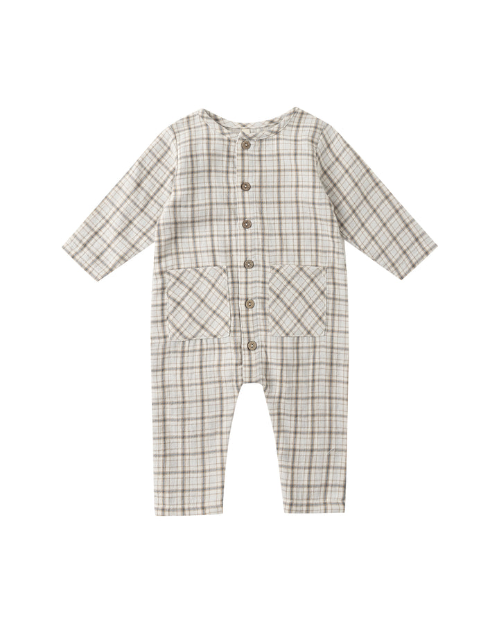 POCKETED WOVEN JUMPSUIT || BLUE PLAID