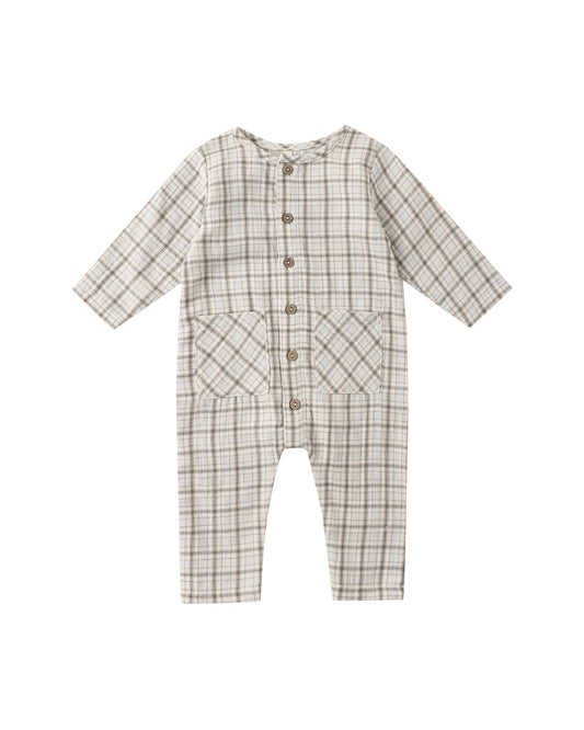 POCKETED WOVEN JUMPSUIT || BLUE PLAID