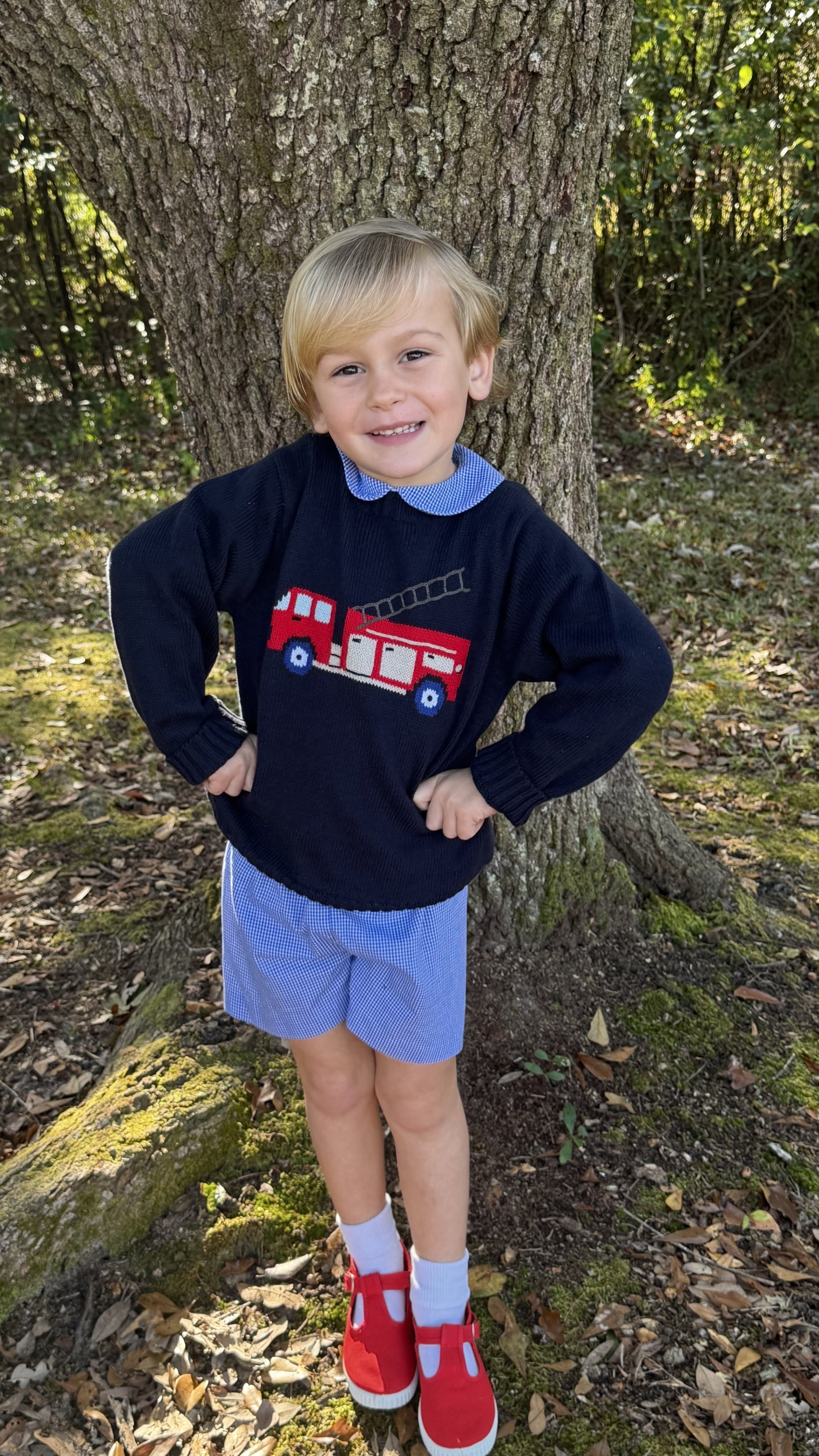 Cozy Up Sweater | Northshore Navy w Firetruck