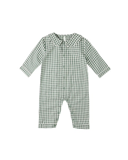 BABY PAJAMA ROMPER || EVERGREEN GINGHAM