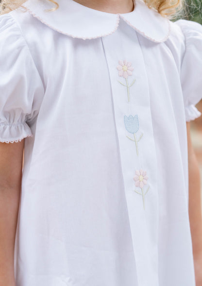 BLUEBONNET DRESS CLASSIC WHITE, FLOWER EMBROIDERY