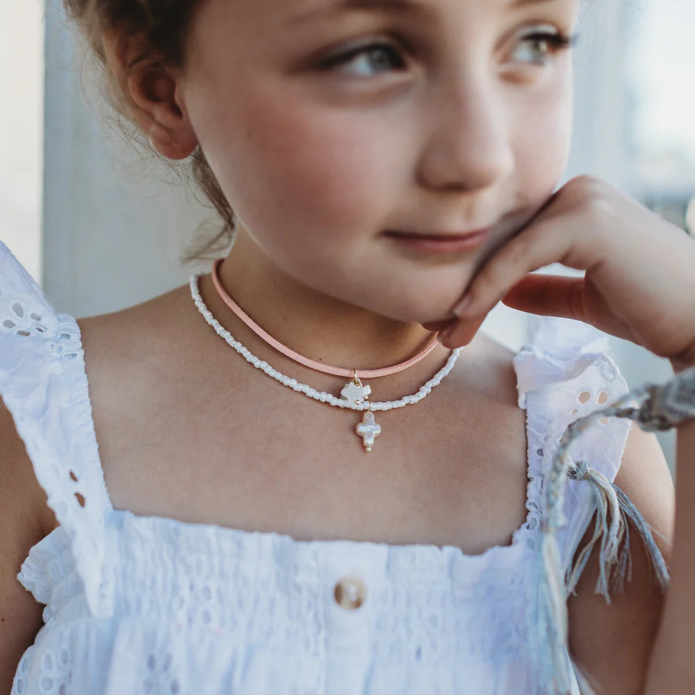 Ellie Cross Necklace | White/Pearl (Copy)