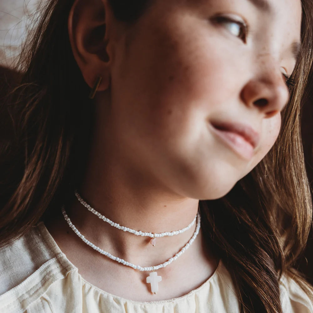 Tatum Cross Necklace | Rose Quartz Stone