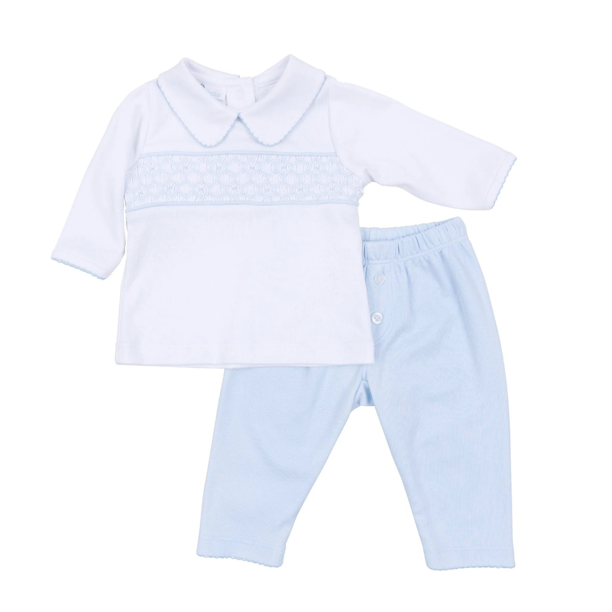 Willow and Walker's Smocked Collared Pant Set | Light Blue