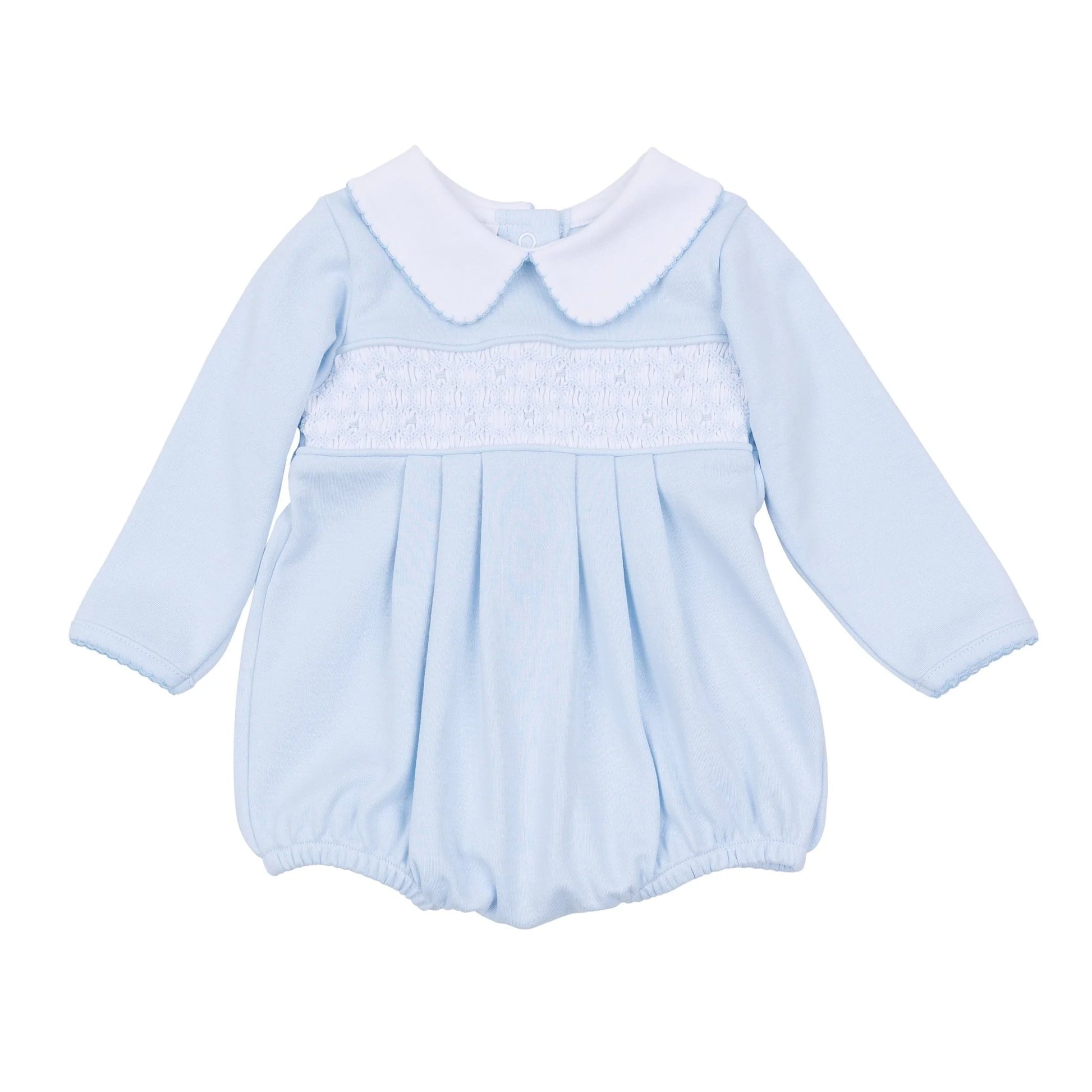 Willow and Walker's Smocked Collared Bubble | Light Blue