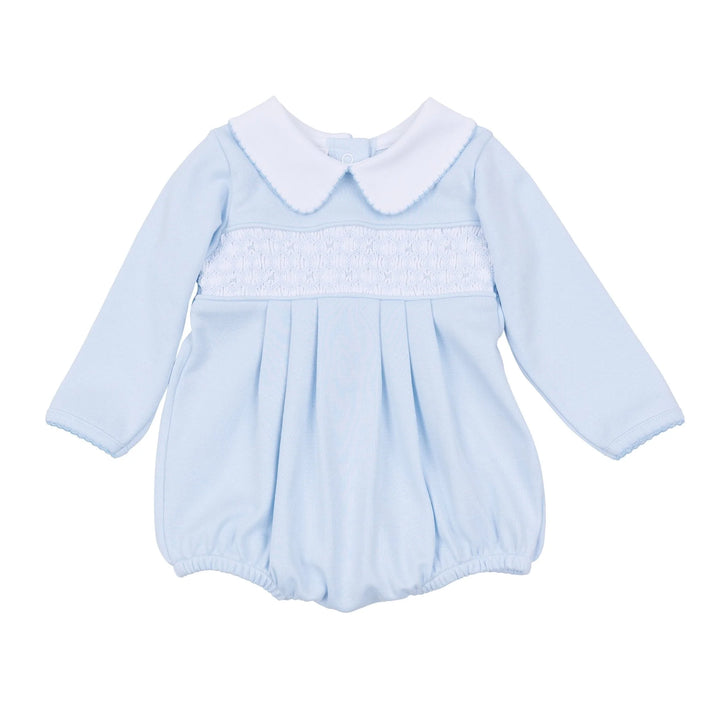Willow and Walker's Smocked Collared Bubble | Light Blue