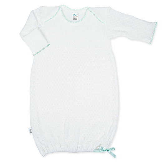 Knit Overlap Shoulder Gown | White + Mint Trim
