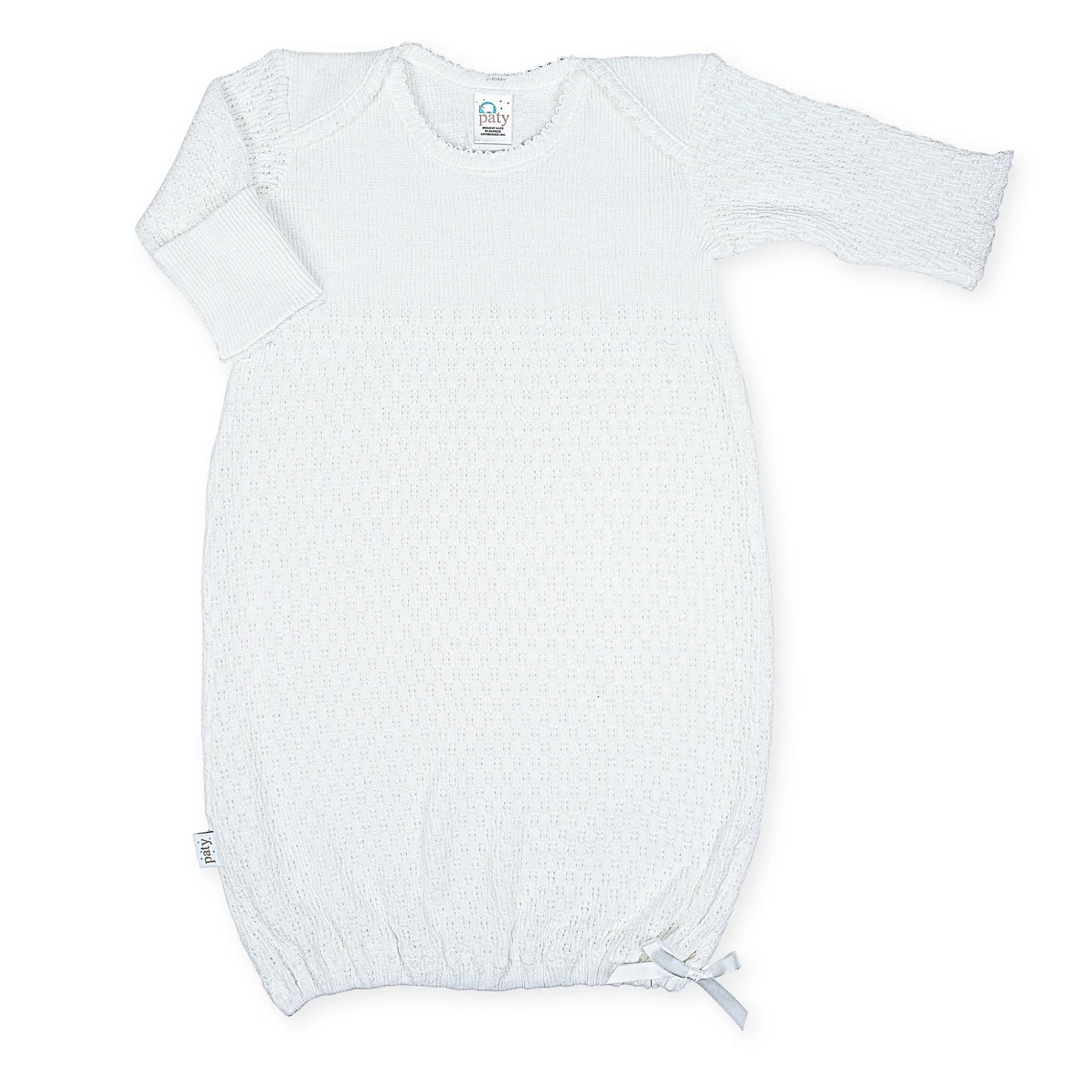 Knit Overlap Shoulder Gown | White