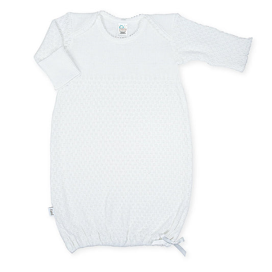 Knit Overlap Shoulder Gown | White