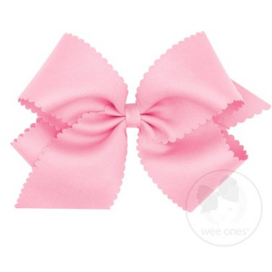 Medium Grosgrain Scalloped Edge Girls Hair Bow | Pearl Pink