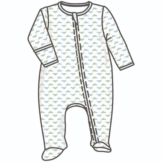 Alligator Pie Zipper Footie | Light Blue