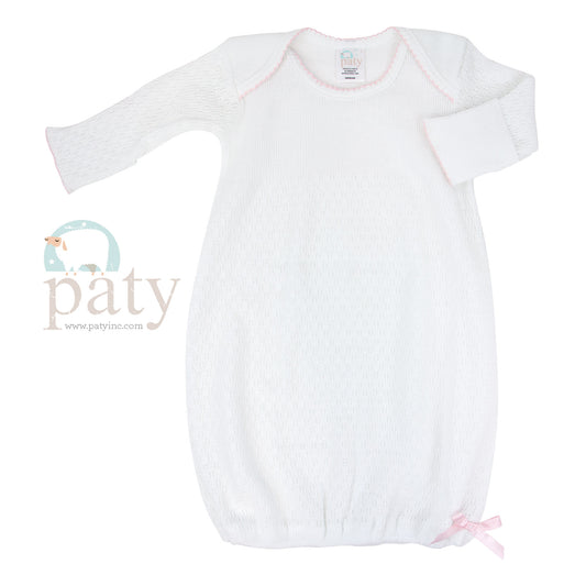 Knit Overlap Shoulder Gown | White + Pink Trim