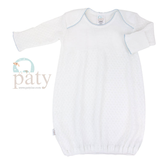 Knit Overlap Shoulder Gown | White + Blue Trim