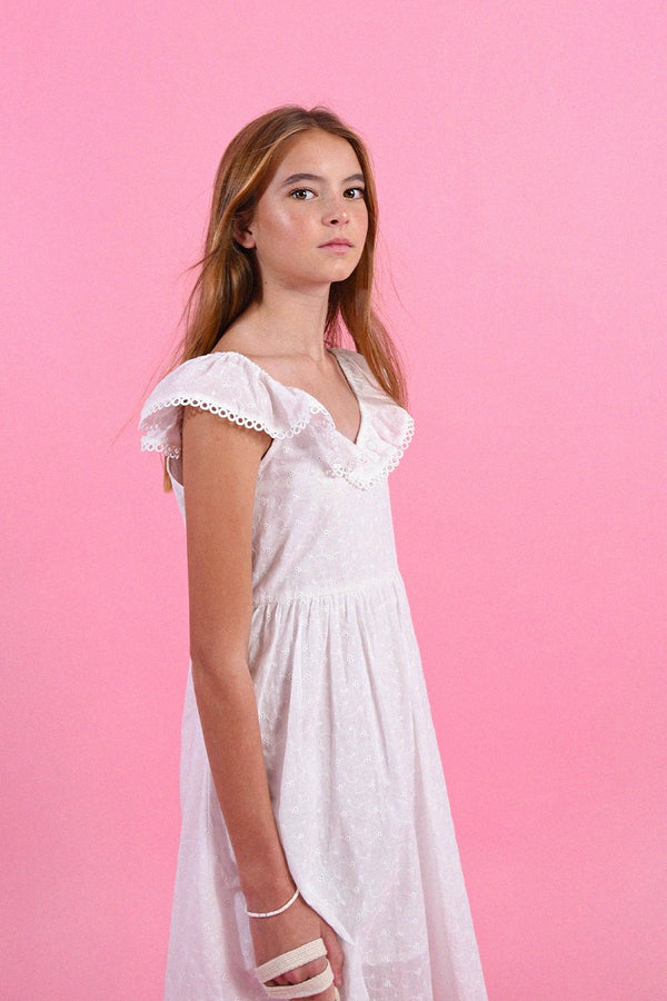 Ruffled Neckline Dress | White