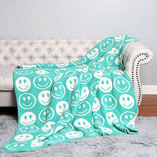 Happy Face Patterned Large Throw Blanket