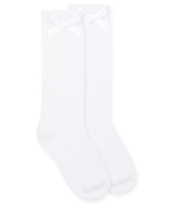 Jefferies Socks Pointelle Bow Knee High Socks 1 Pair | White
