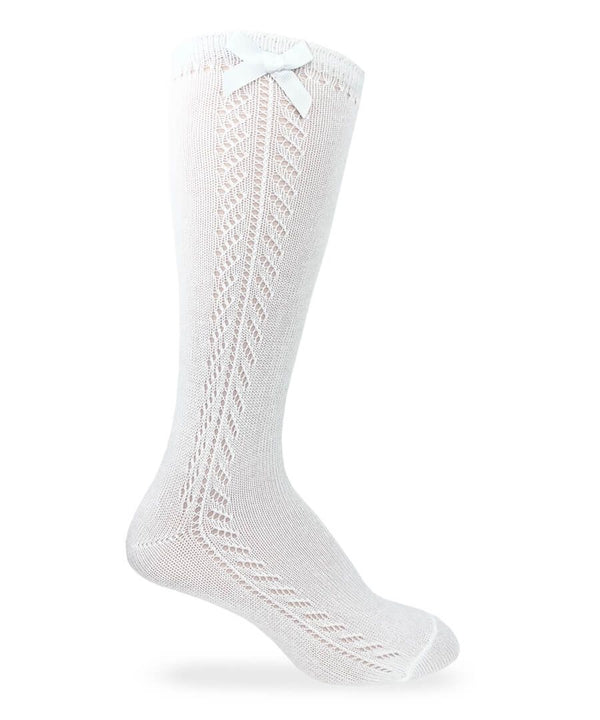 Jefferies Socks Pointelle Bow Knee High Socks 1 Pair | White