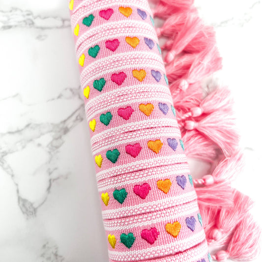 Colorful Hearts Embroidered Bracelet