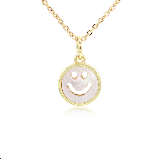 Mother of Pearl Smiley Face Gold Necklace