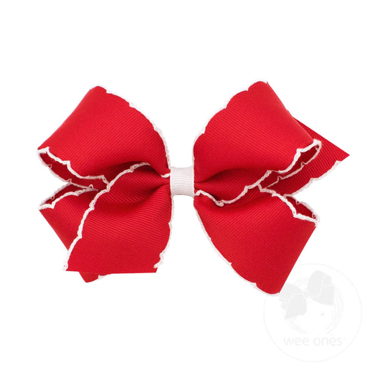 Medium Contrasting Moonstitch Grosgrain Bow, Red w/ White