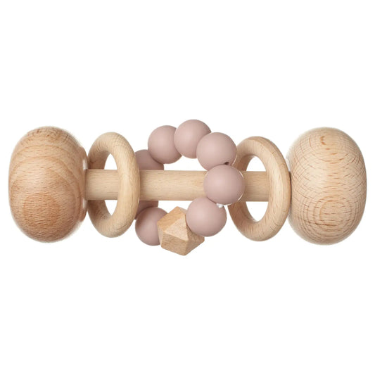 Wooden Rattle With Silicone Beads, Blush