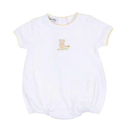 Sweet Teddies Embroidered Short Sleeve Bubble | Yellow
