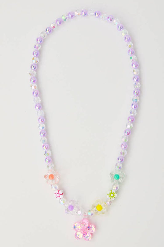 Clear Purple Flower Necklace