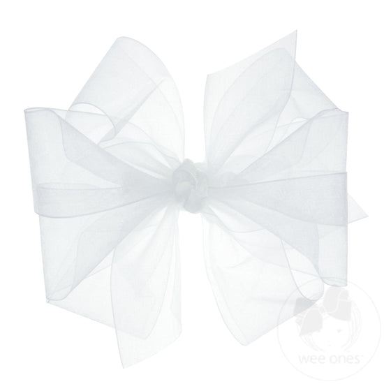 Medium Classic Organza Girls Double Hair Bow, White