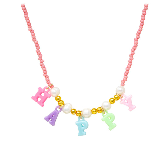 "Happy" Pink Bead Necklace