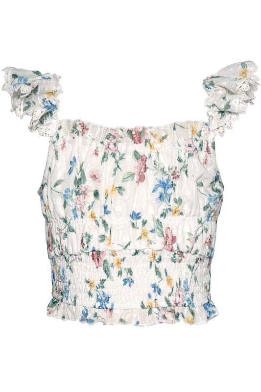 Floral Crop Top with Shoulder Ruffle