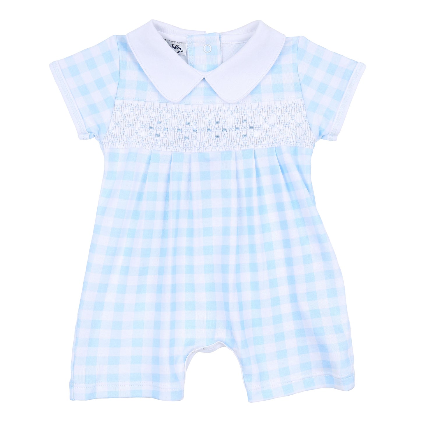 Baby Checks Smocked Collared Playsuit, Blue
