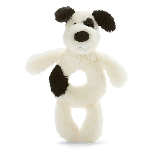 Bashful Black and Cream Puppy Ring Rattle
