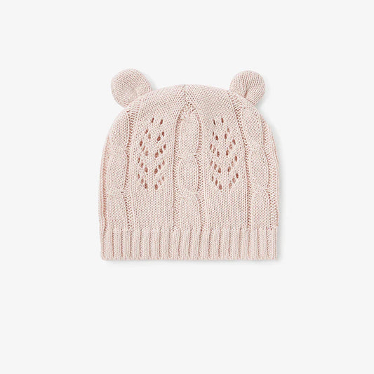 Leaf Knit Hat With Ears | Pink