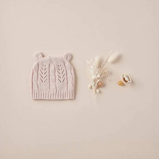 Leaf Knit Hat With Ears | Pink