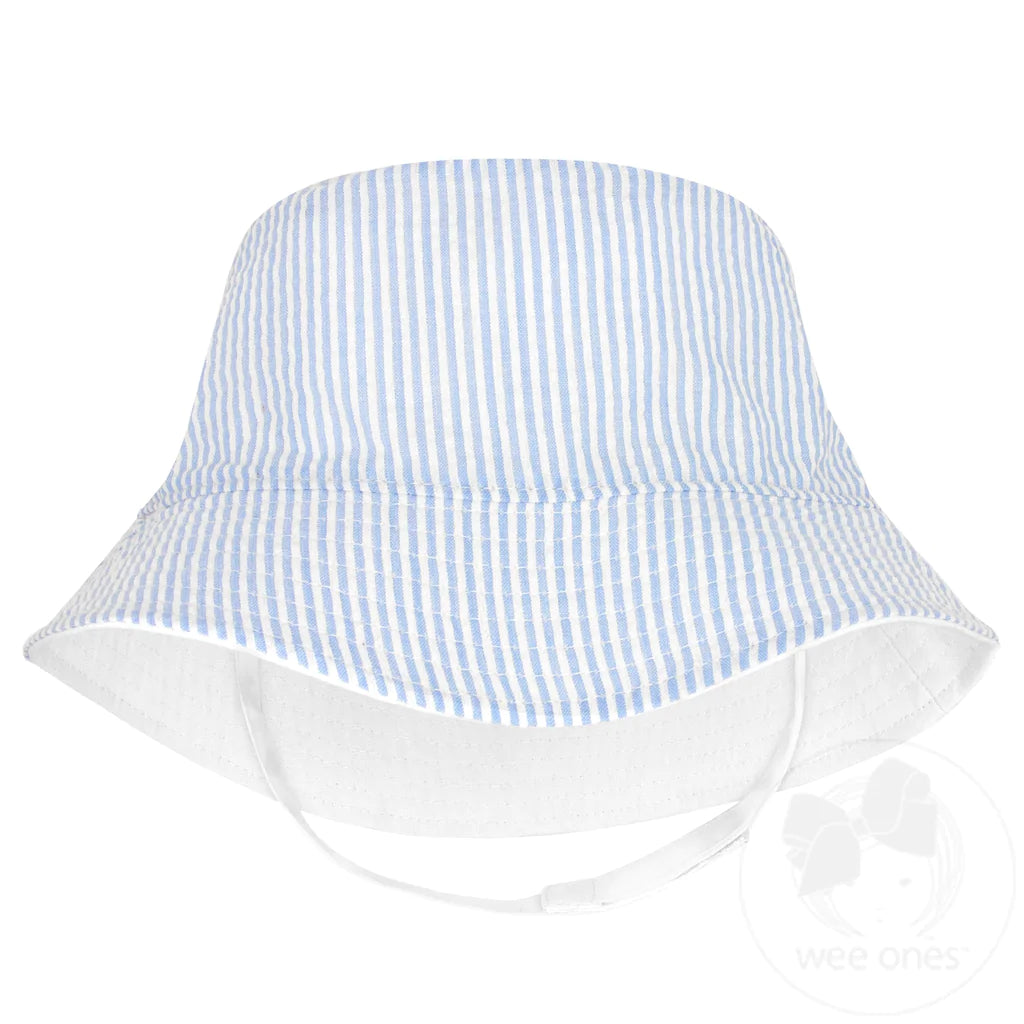 Boys Reversible Light Blue Seersucker Sun Hat | Blue