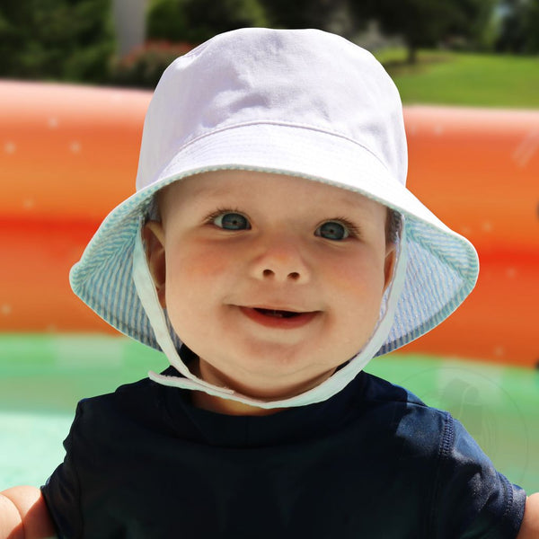 Boys Reversible Light Blue Seersucker Sun Hat | Blue