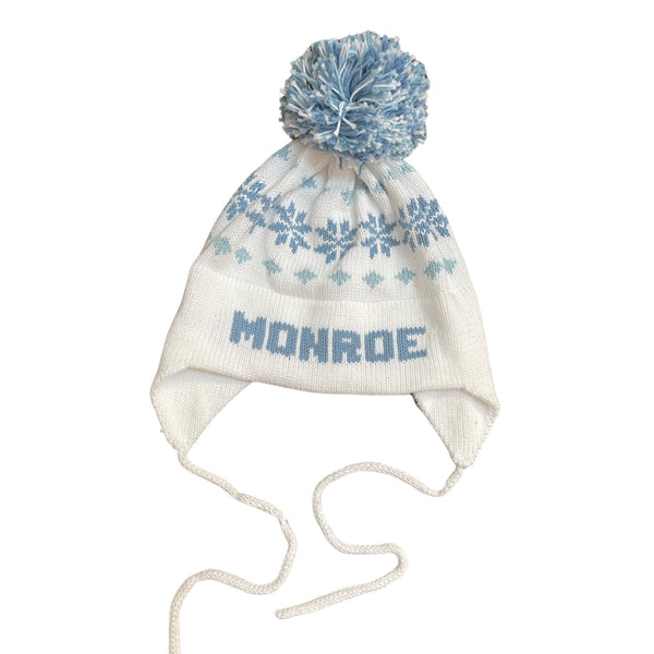 Nordic Earflap Hat, White with Denim and Light Blue