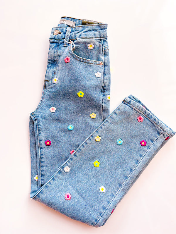 High Rise Slim Straight | Embroidered Daisies
