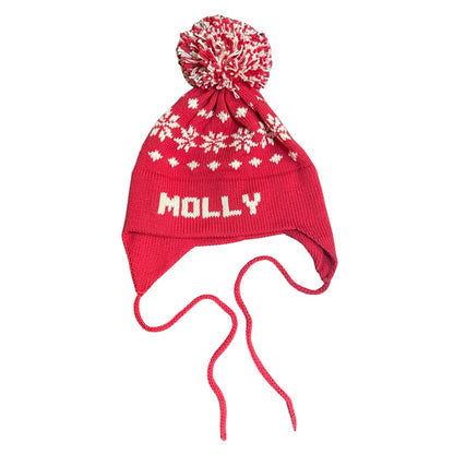 Nordic Earflap Hat, Red with Natural