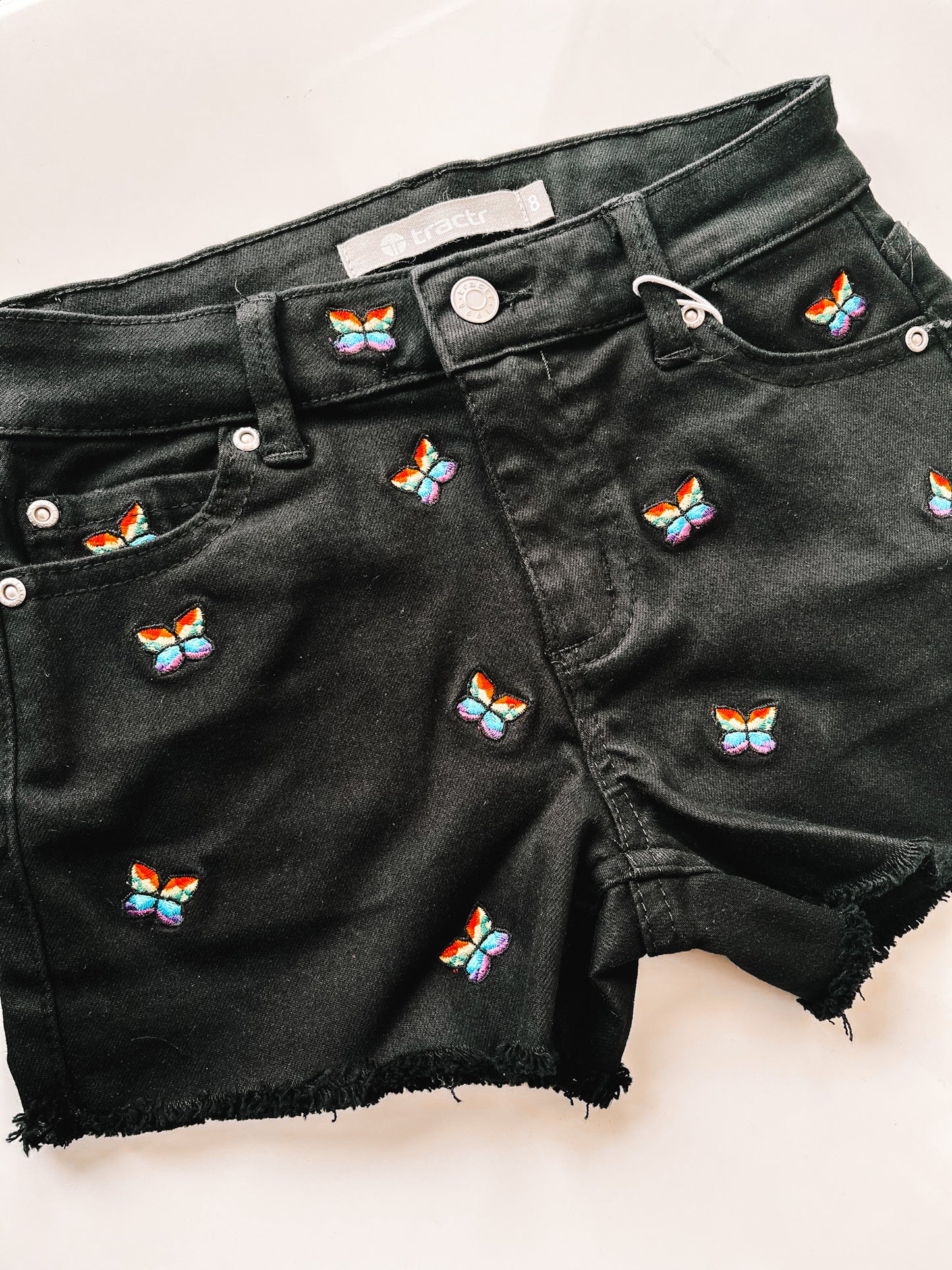 Butterfly Embroidered High Waisted Shorts | Black