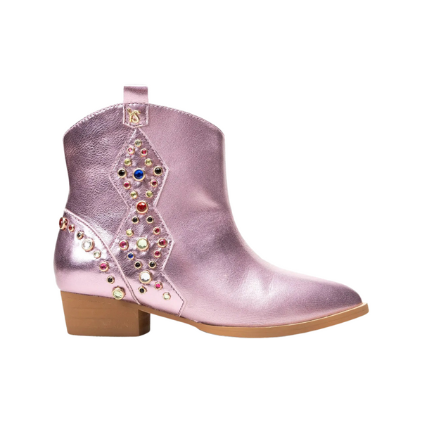 Miss Dallas Light Pink Metallic Multi Gem Studded Bootie